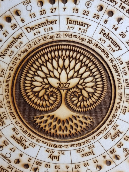 2027 Wheel of the Year Tree of Life Design, Moon Phase Calendar. Lunar Tracker