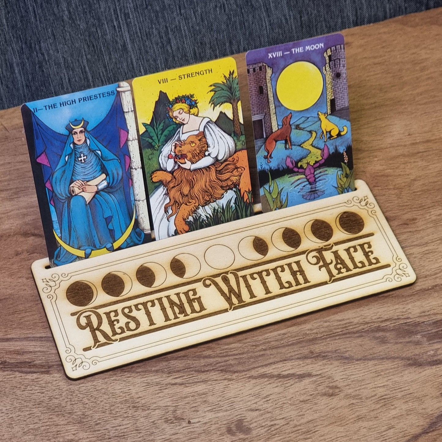Tarot Card Stand "Resting Witch Face" card holder