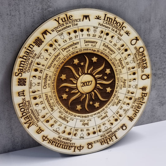 2027 Wheel of the Year Moon and Stars Design, Moon Phase Calendar. Lunar Tracker