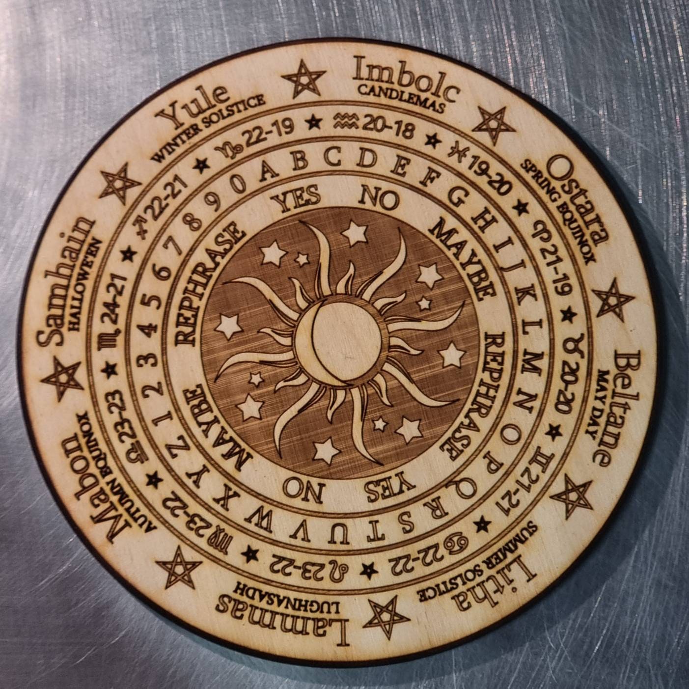 Pendulum Board Divination, Moon & Stars Design